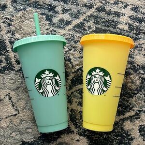 Starbucks Teal and Yellow Tumbler Set